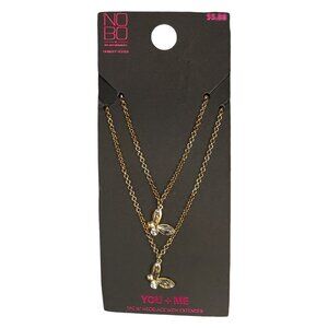 "Besties" Best Friend Necklaces Gold Butterflies with White Rhinestones Set of 2